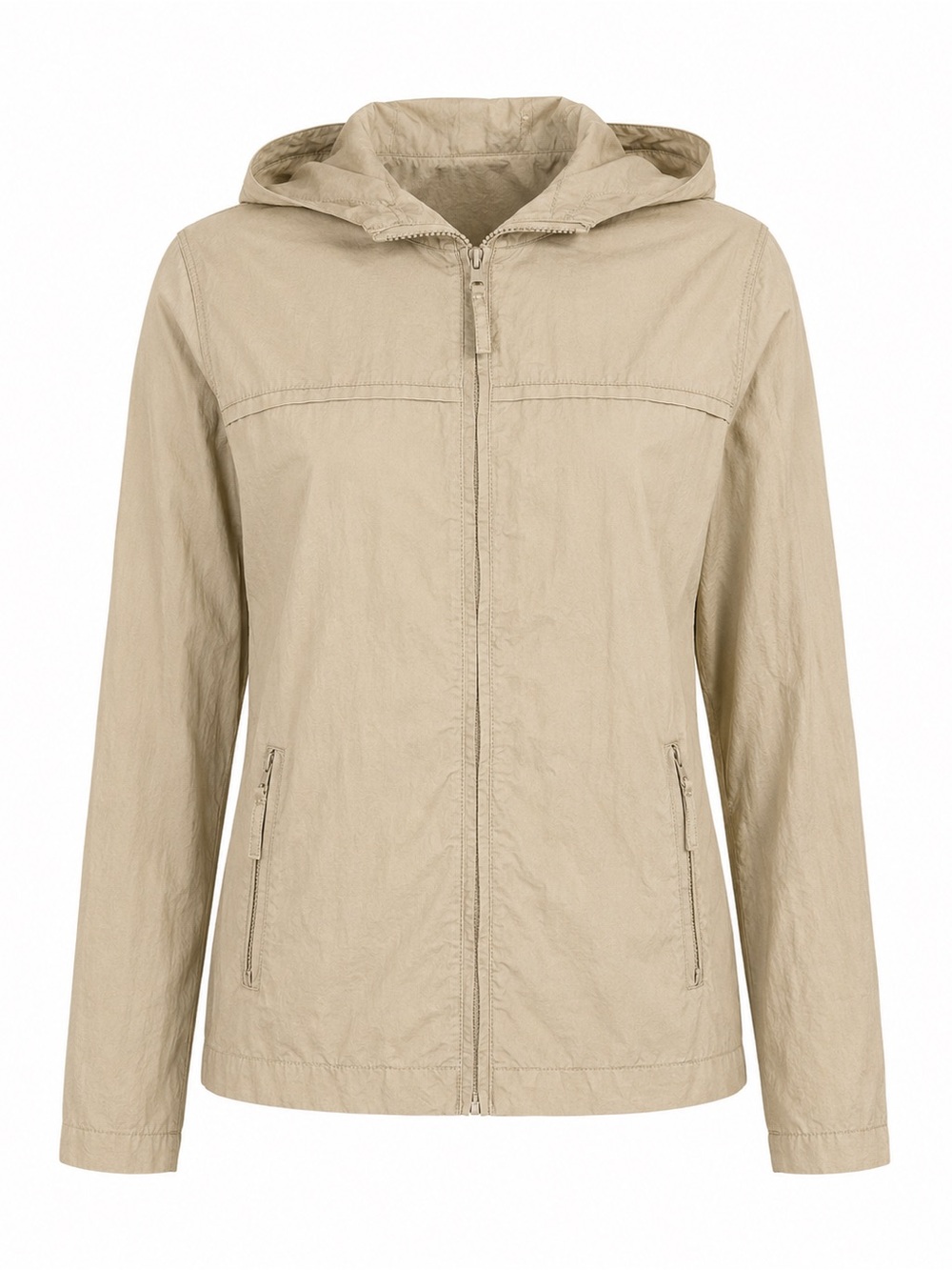 Bass Beige Khaki Hooded Anorak Utility Jacket Full Zip Large